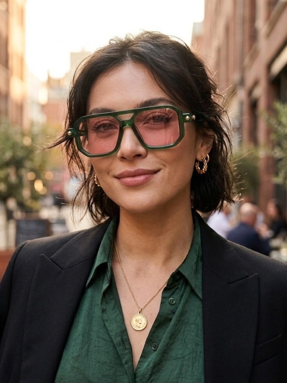 Le Specs Green Frame with Pink Lenses Sunglasses